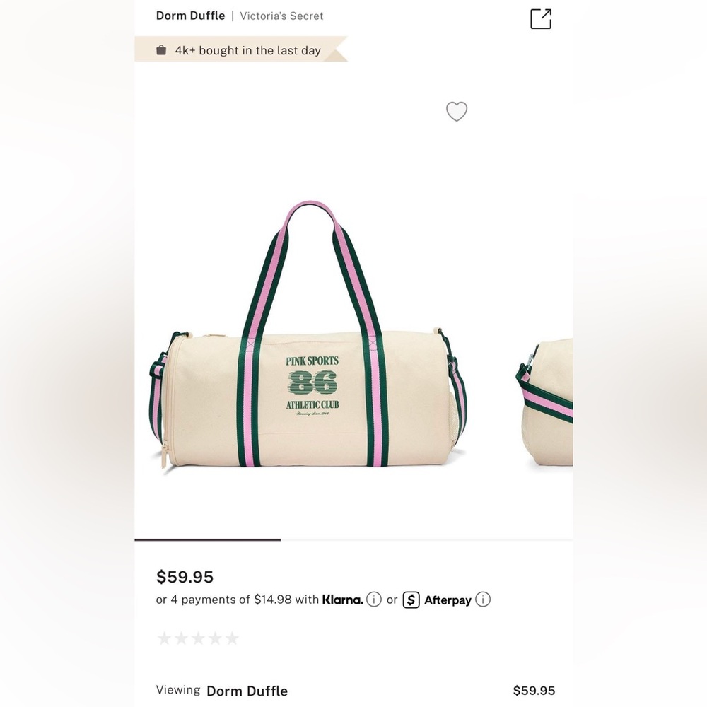 Victoria's Secret PINK Cream Duffle with Pink and Green Accents